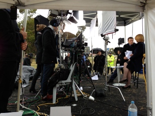 Karl Stefanovic interviewing Prime Minister Julia Gillard live on The Today Show. 